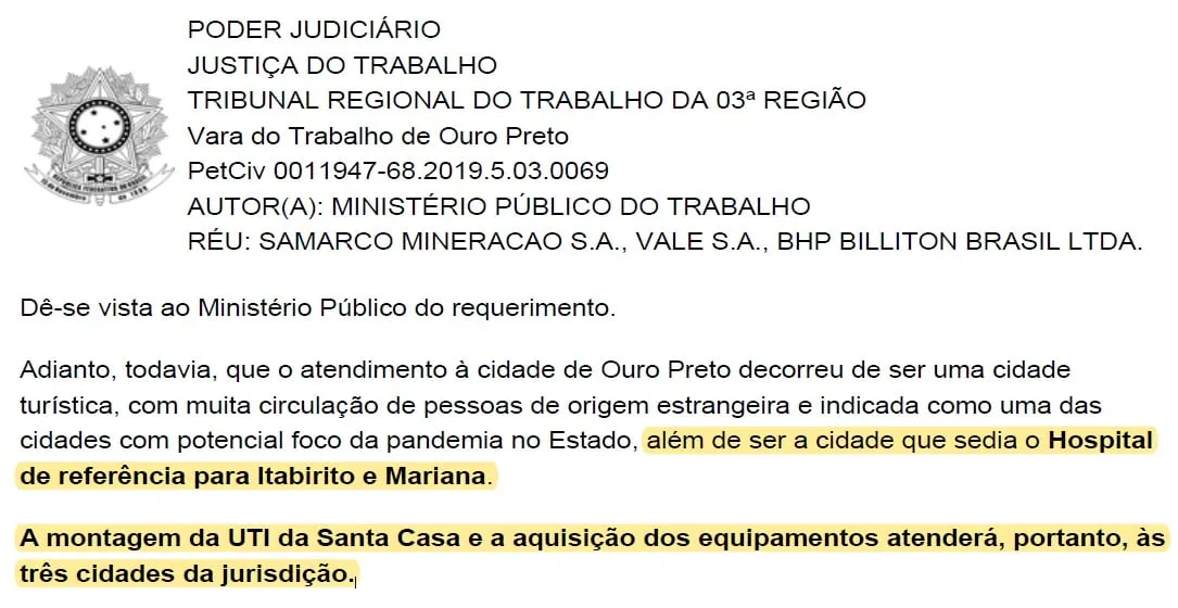 Reprodução de documento do TRT