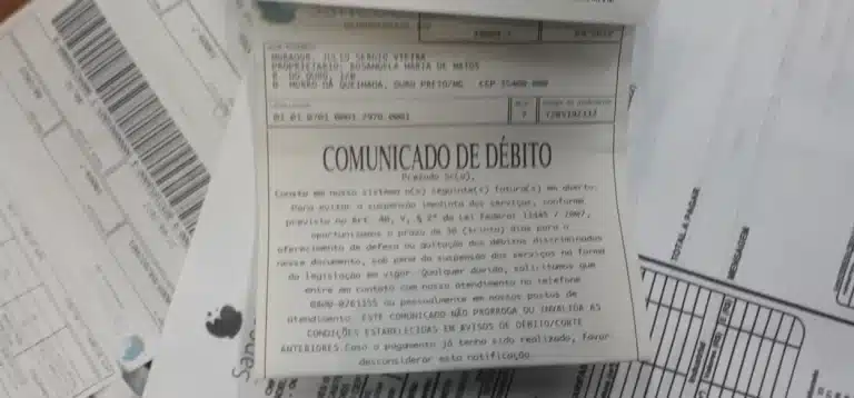 Comunicado de existência de débito de conta de água deve ser contestado, segundo o Procon de Ouro Preto