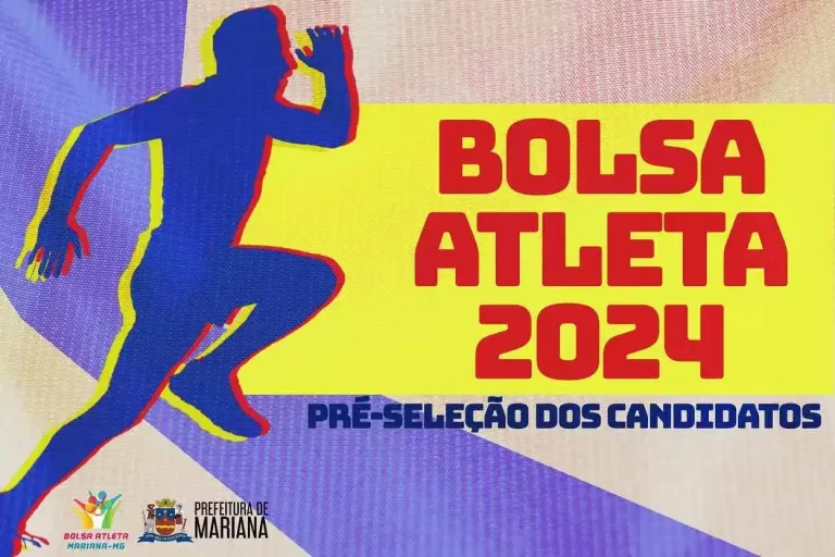 Cartaz de divulgação da pré-seleção do programa Bolsa-Atleta 2024 de Mariana (MG)